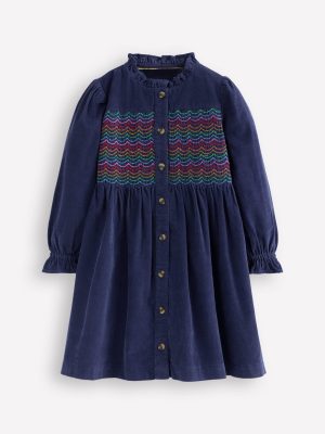 Suki Long Sleeve Smocked Dress-College Navy
