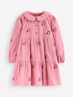 Minna Collared Woven Dress-Pink Owl Embroidery