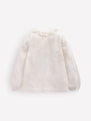 Scalloped Collar Smocked Shirt-Soft Ivory