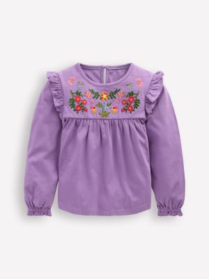 Embroidered Jersey Yoke Top-Aster Purple Embroidery