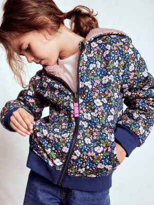Reversible Borg Hoodie-Starboard Blue Berry Floral