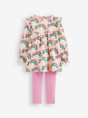 Printed Tunic Set-Oatmeal Marl Rainbow Hearts