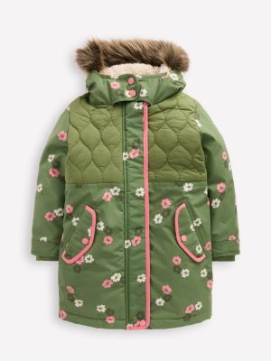 Joni Quilted Parka Coat-Green Floral