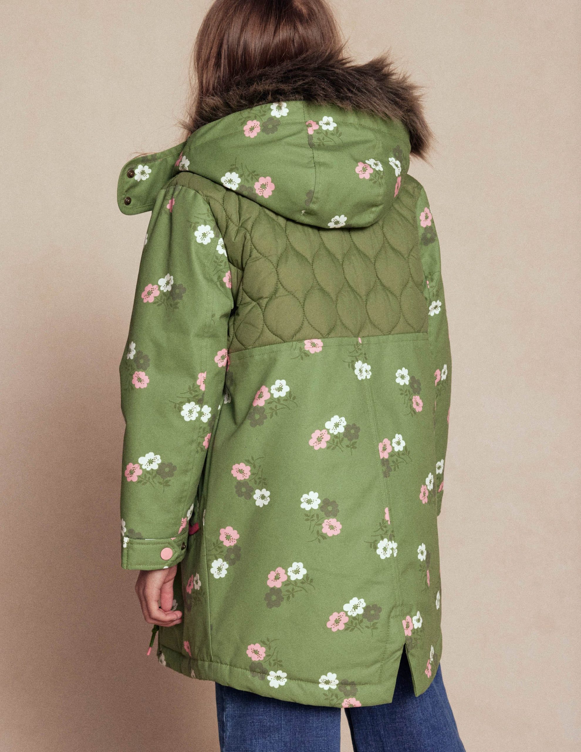 Joni Quilted Parka Coat-Green Floral - Image 7