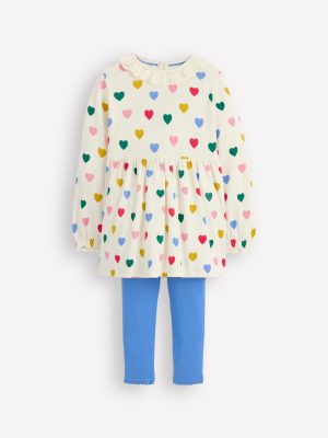 Ribbed Tunic Set-Soft Ivory Small Hearts