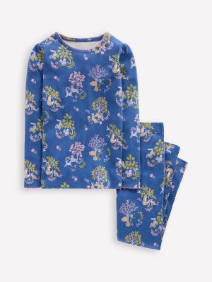 Snug Long John Pyjamas-Blue Forest Print