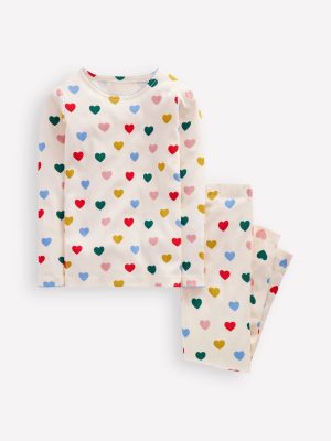 Snug Long John Pyjamas-Coconut Milk Small Hearts