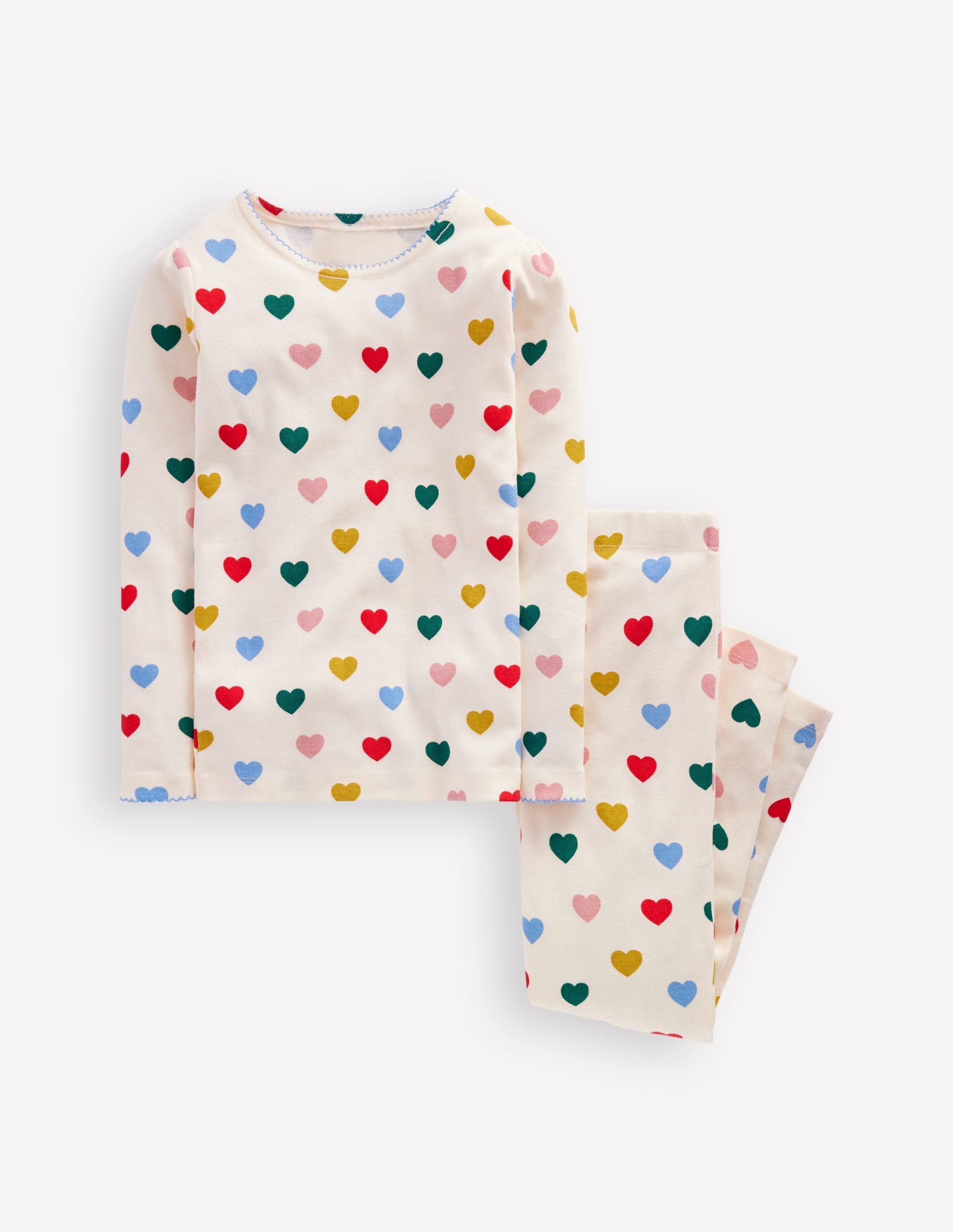 Snug Long John Pyjamas-Coconut Milk Small Hearts