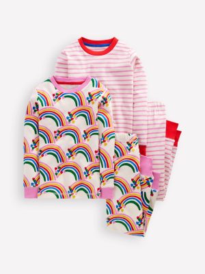 Twin Pack Snug Pyjamas-Oatmeal Marl Rainbow Hearts