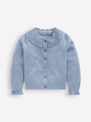 Pretty Ruffle Cardigan-Glacier Blue Marl