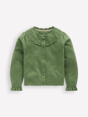Pretty Ruffle Cardigan-Safari Green Marl