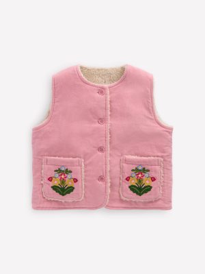 Embroidered Cord Gilet-Vintage Pink