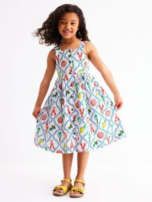 Remy Button Through Dress-Multi Holiday Tile