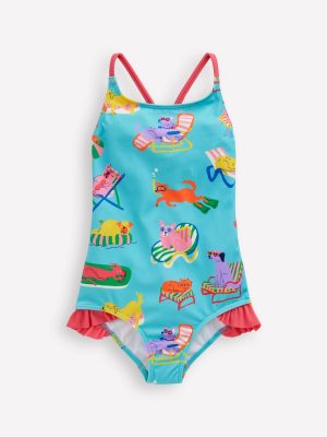 Pretty Cross-Back Swimsuit-Caribbean Blue Poolside Pets