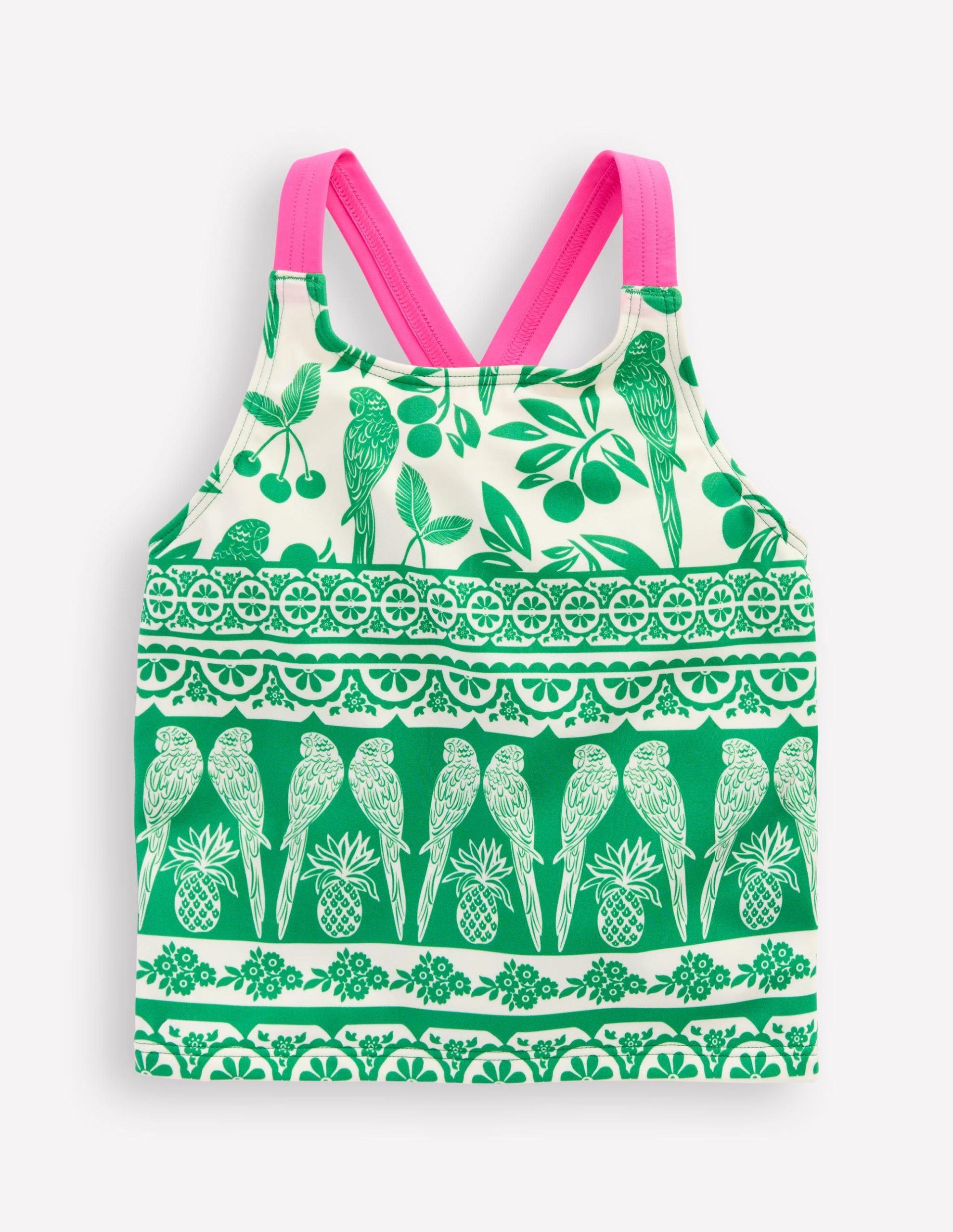 Cross-back Tankini Top-Rich Emerald Parrot Palm