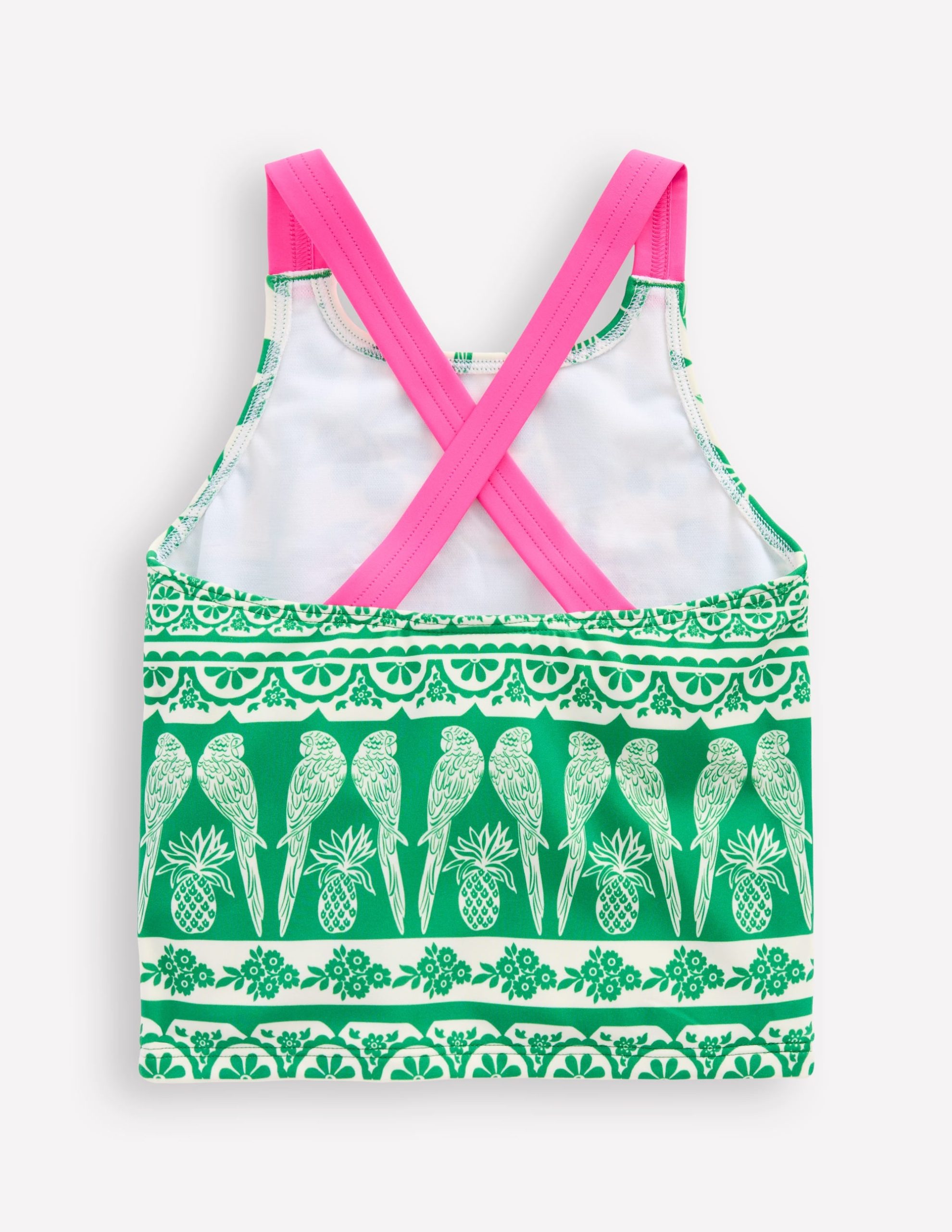 Cross-back Tankini Top-Rich Emerald Parrot Palm - Image 2