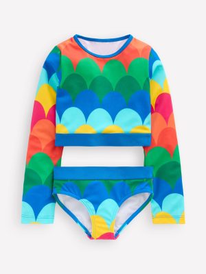 Cropped Rash Vest Set-Multi Scallop Stripe