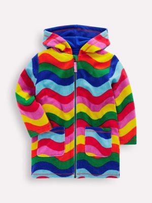 Romie Towelling Zip Throw-On-Multi Wave Stripe