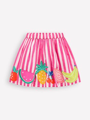Appliqu?? Skirt-Fruit Pink Stripe