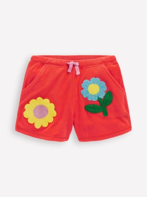 Printed Towelling Short-Coral Orange Flowers