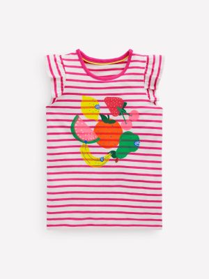 Short Sleeve Frill Logo Top-Raspberry/Soft Ivory Fruits