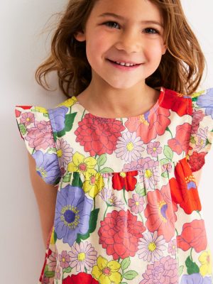 Frill Sleeve Woven Top-Multi Summer Garden