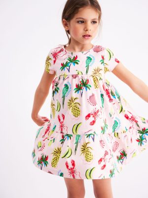 Ariel Twirly Jersey Dress-Chalk Pink Tropical Print