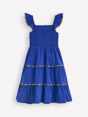 Addison Twirly Pom Dress-Bright Blue