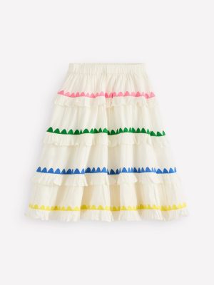 Ruffle Midi Skirt-Soft Ivory Rainbow