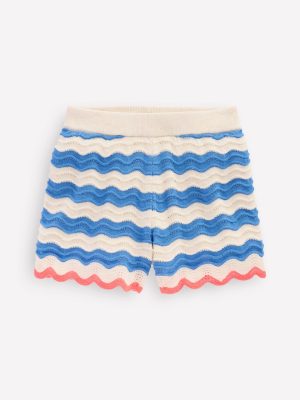 Crochet Knitted Shorts-Blue/ivory Stripe