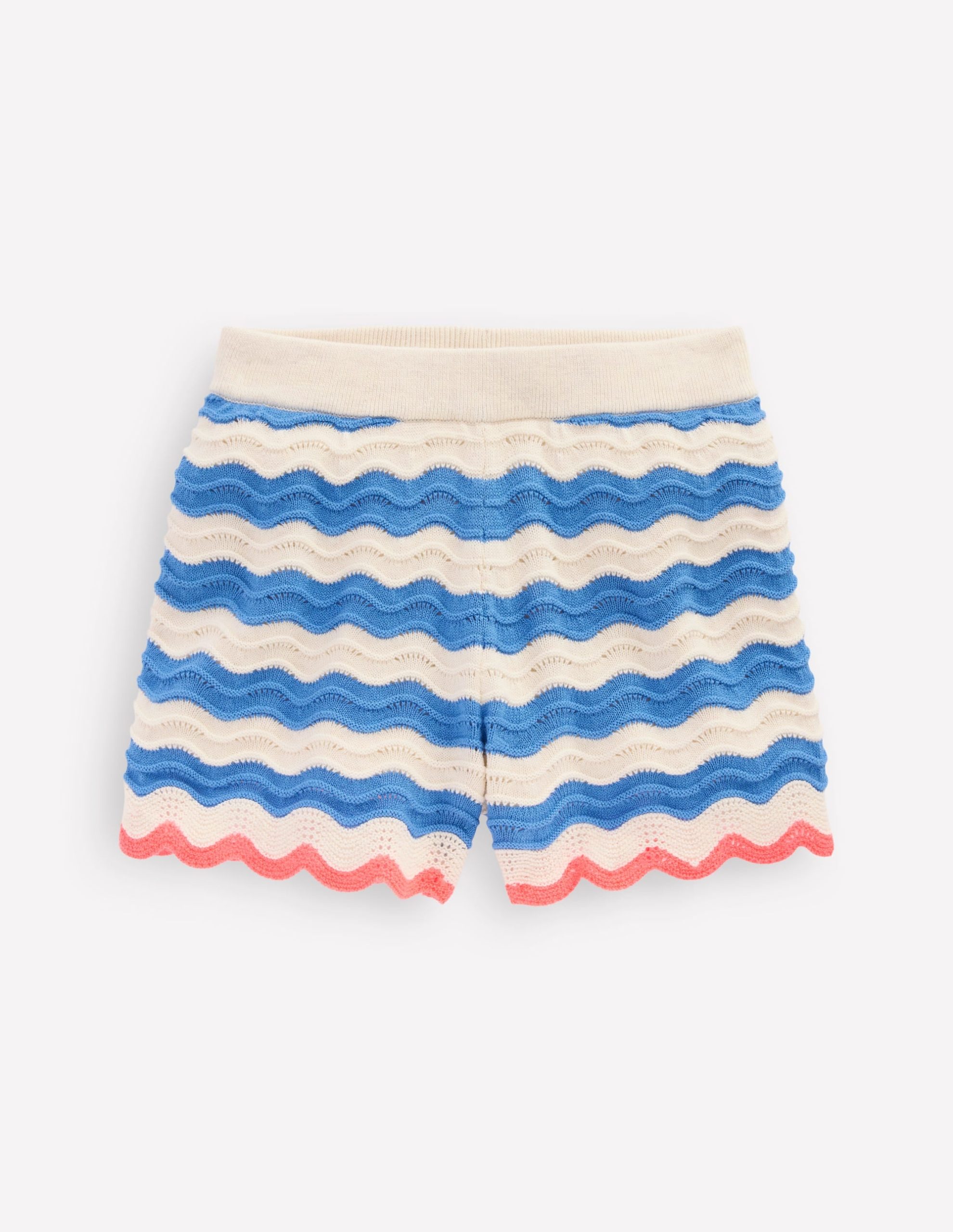 Crochet Knitted Shorts-Blue/ivory Stripe
