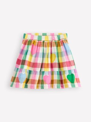 Double Cloth Printed Skirt-Multi Heart Check