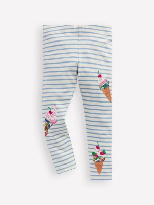 Appliqu?? Leggings-Vintage Blue Stripe Ice Cream