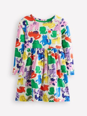 Long-Sleeved Fun Jersey Dress-Multi Oatmeal Rainbow Pets