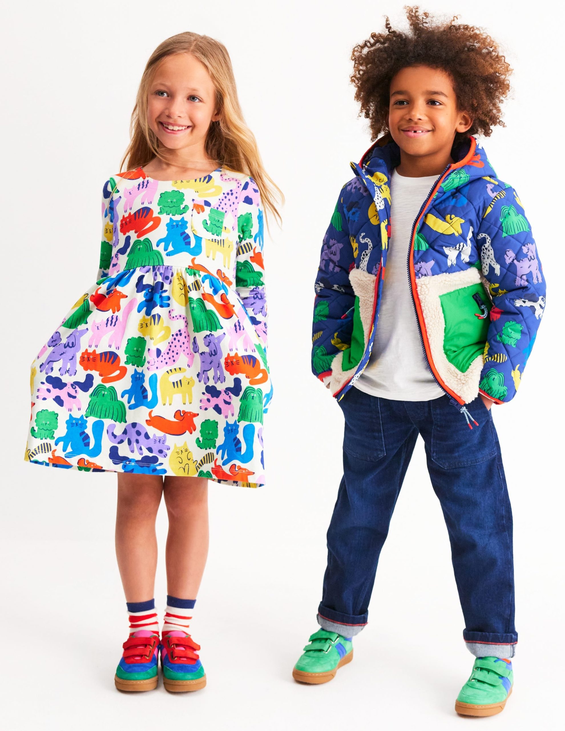 Long-Sleeved Fun Jersey Dress-Multi Oatmeal Rainbow Pets - Image 5