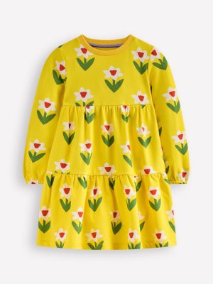 Dixie Tiered Sweatshirt Dress-Tropical Yellow Daffodil