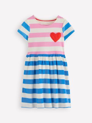 Heart Pocket Fun Jersey Dress-Multi Hotchpotch Stripe