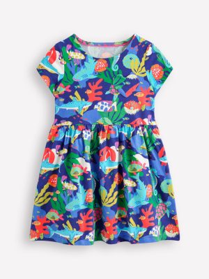 Heart Pocket Fun Jersey Dress-Multi Coral Reef