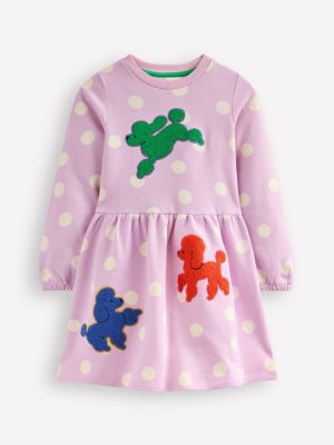 Boucle Appliqu?? Sweat Dress-Sugared Lilac Spot Dogs