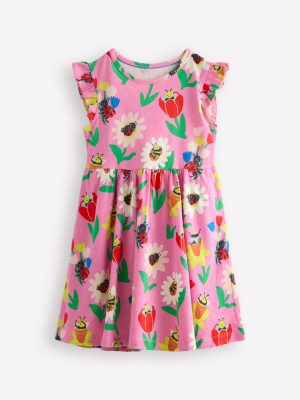 Posie Frill Sleeve Dress-Sugared Lilac Spring Garden