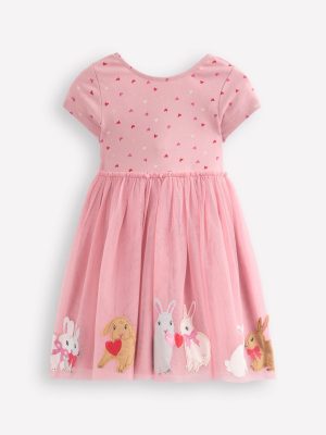 Ami Applique Tulle Dress-Chalk Pink Bunnies