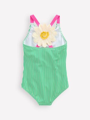 Applique Back Swimsuit-Green Daisy