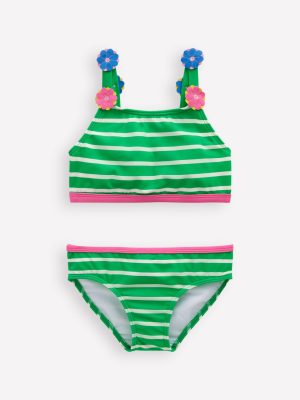 Applique Strap Bikini-Sapling Green Stripe Hearts