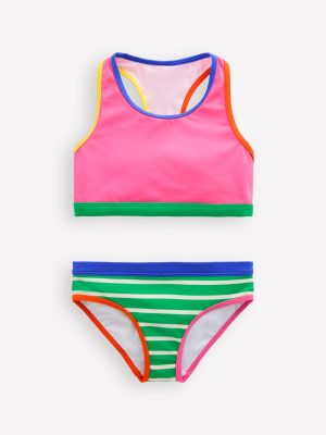 Racerback Bikini-Flamingo Pink/Pea Green Stripe