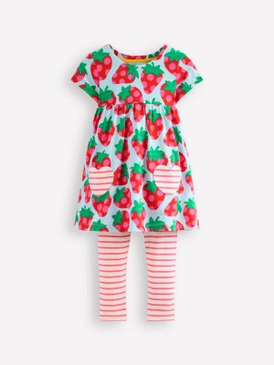 Short-sleeved print tunic set-Misty Blue Strawberry