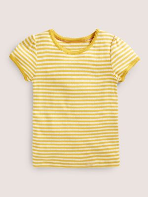 Short Sleeve Pointelle Top-Daffodil Yellow/Soft Ivory