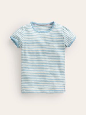 Short Sleeve Pointelle Top-Light Celeste Blue/Soft Ivory