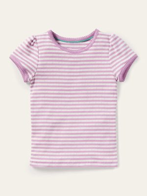 Short Sleeve Pointelle Top-Sugared Lilac