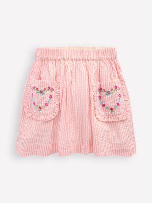 Applique Pocket Skirt-Cosmos Pink Daisy Chain