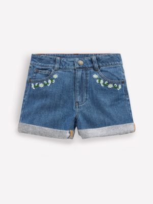 Denim Shorts-Vintage Embroidered Daisy